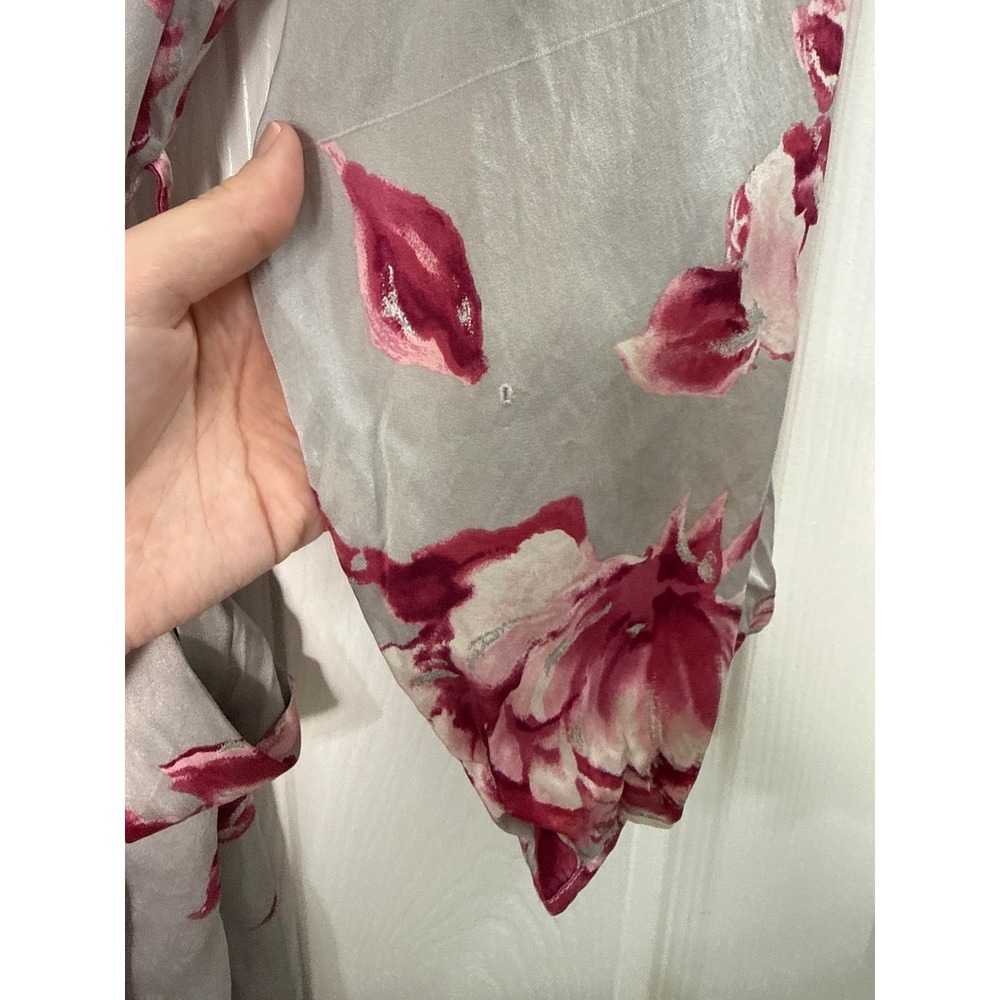 Victoria's Secret Gold Label Silk Robe Size M/L Grey Pink Vintage Floral Wrap - Picture 7 of 7